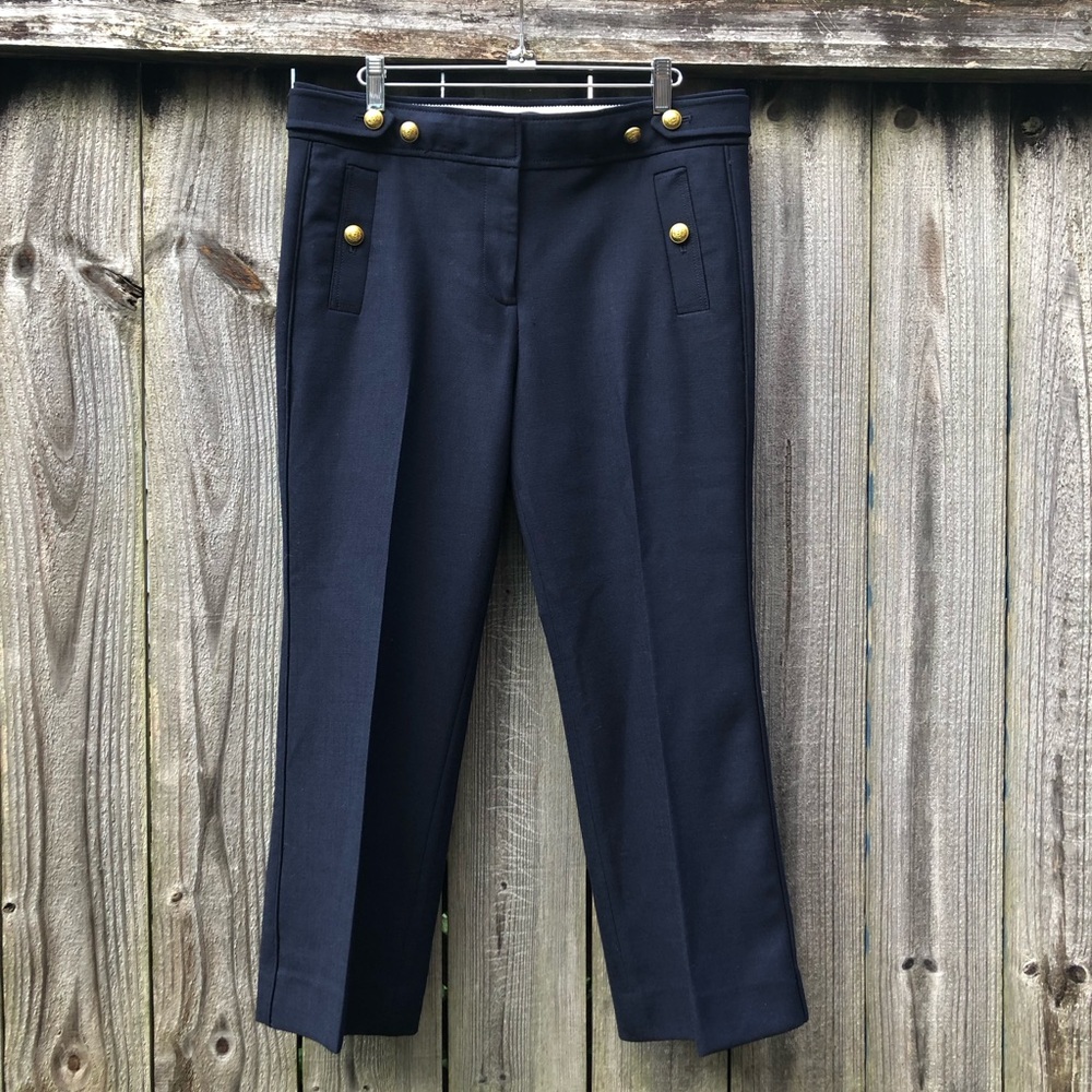 J. Crew Sailor Pants Size 10 Navy Wool Gold Buttons Cropped Kate Middleton F4448 - Picture 3 of 15